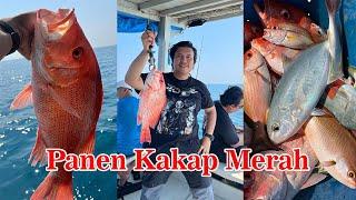 panen mancing ikan kakap merah di pulau tunda karangantu