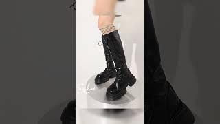 Boot đen chiến binh cao cổ đế 3cm.  Bốt da L1 da mềm thoáng khí. #outfitideas #boot #fashion