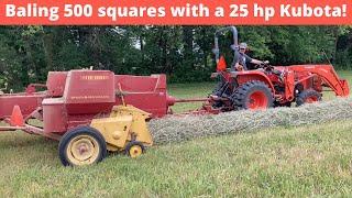 Baling 500 squares with a 25 horsepower Kubota L2501!