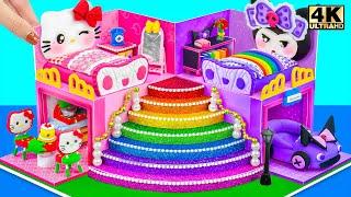 Make Hello Kitty House with Cute Purple Kuromi Bedroom, Big Rainbow Stairs ️ DIY Miniature House