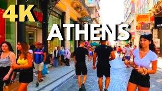 Walking in Athens, Greece :  Syntagma Square -- Ernou Street --  Monastiraki Square, 4K