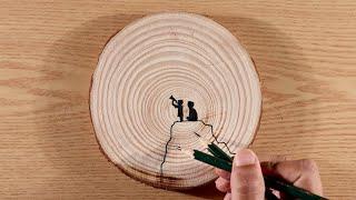 Beautiful Drawing on Wooden Coaster / Drawing with Oil Pastels / Step by Step