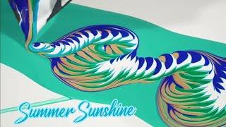 Summer Sunlight  Bold & Beautiful Acrylic Wandering Spiral Split Cup Pour Diptych!