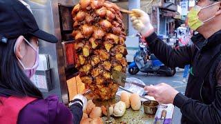 Long line Food! Giant Meat Kebab Chicken Shawarma MakingTaiwanese Stree Food