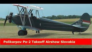 Polikarpov Po-2 Engine Start, takeoff Airshow Nove Zamky Slovakia. Doppeldecker, Biplane
