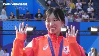 Liz Akama 赤間 凛音 (Skateboard Japan) celebrates her silver medal @ Paris Olympic Games 29 july 2024