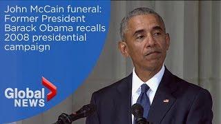 John McCain funeral: Barack Obama recalls senator defending him during 2008 presidential campaign