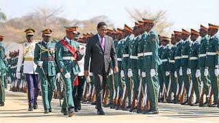 President Hichilema Officiating at the Zambia National Service,Officer Cadets, Commissioning Parade.
