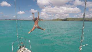 E7: Single handed Woman Sailing in Antigua Fixing Pump in Head Dinghy Sailing