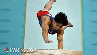 Asher Hong springs a MASSIVE vault for USA in team all-around final | Paris Olympics | NBC Sports