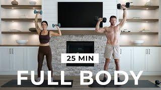 25 Min FULL BODY DUMBBELL STRENGTH COUPLES WORKOUT [Beginner + Advanced]