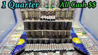ALL CASH ... 1 Quarter Challenge !!! High Risk Coin Pusher