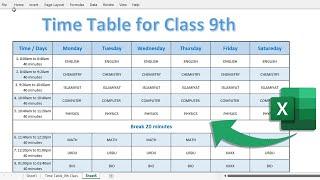 How to Create Time Table for Any Class in Ms Excel || How to make timetable in Excel