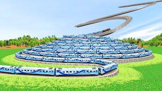 THE LONGEST TRAINS GO FAST SPINNING AROUND CLIMB PYRAMID RAILROAD TRACK GO TO SPACE #43 Trainz 2019