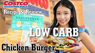 Costco healthy burger recipe with Outer Aisle Cauliflower Sandwich thins & Amylu chicken burger