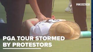 Protestors storm the green during the 2024 PGA Tournament