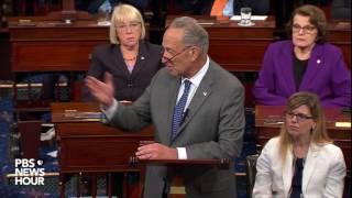 Sen. Chuck Schumer addresses the Senate after the 'skinny' ACA repeal bill fails