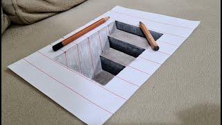 easy 3d drawing on paper stairs 3डी चित्र 3 boyutlu çizimler