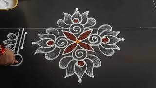 simple and easy lotus kolam 5*1dots small beautiful rangoli design daily muggulu Anu'sworld