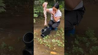 How big fish did the girl catch? #fish #forest #fishing #skills #survival