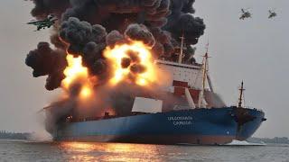 Today!June 25, Russia brutally blew up 2 Ukrainian cargo ships full of ammunition and fuel.