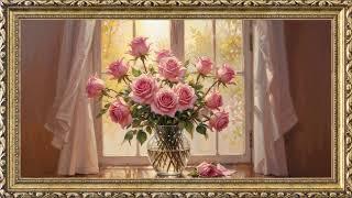Pink Roses Painting | TV Art Screensaver | 8 Hours Framed Painting | TV Wallpaper | 4K