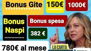 780€ al mese, Bonus gite scolastica 150€, Bonus Naspi, Bonus spese 382 €