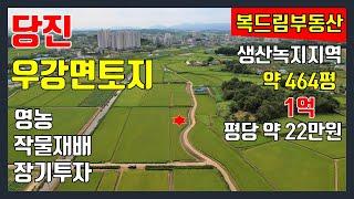 당진 우강면 토지(농지) 합덕읍, 당진우강송산지구 인근, 서해선복선전철 합덕역 3km, 당진 합덕, 우강 도시지역(생산녹지지역)으로 편입된 농지 약 464평 1억 매매