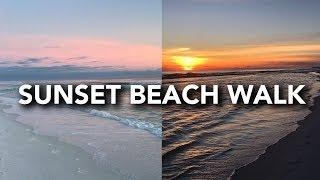 ASMR Waves Crashing - Sunset Beach Walk (Binaural, No Talking, First Person POV)