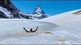 AMAZING Frozen Ice Bath in Riffelsee, Zermatt - Switzerland, Right at the Front of Matterhorn !!!