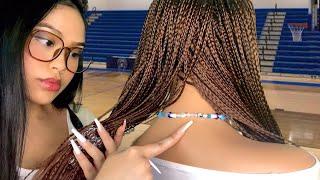 ASMR Shy Girl in Gym Class Plays w/ Your Hair (TINGLY Bead Braids) + Scalp & Back Scratch, lite gum