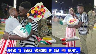 AFTER 12 YEARS WORKING IN USA  ARMY HE CAME TO MEET HIS WIFE AT THE AIRPORT!!!