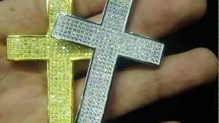 Mr Chris Da Jeweler Sterling Silver Lab Diamond Micro Pave Cross Pendant ( Video No : CP4623 )