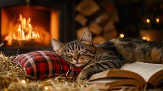 Cozy Autumn Room and Sleeping Cat - Purr Sound and Crackling Fireplace for Relaxation