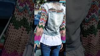 DIY jeans up cycle using crochet skills#diy #subscribe #crochet #viral