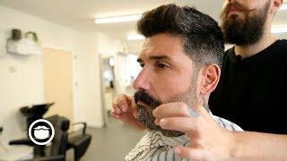 High Shine Side Part with Beardstache Trim