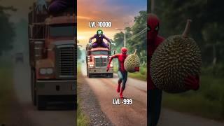 Evolution from Spiderman carrying durian chased by Joker on a truck to a troublemaking monkey