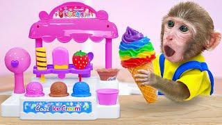 KiKi Monkey make Yummy Colorful Ice Cream by unboxing Ice Cream Toys Playset | KUDO ANIMAL KIKI