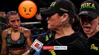 Yokasta Valle's coach RAGES & ACCUSES Seniesa Estrada of intentional headbutt! 