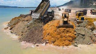 Wonderful Machines Activities Bulldozer & Many Dump Truck In Sea Filling For Road Construction