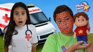 Maria Clara pretends to be a doctor and saves the doll JP  Pretend Play With Doctor