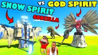 SNOW SPIRIT and ARBS GOD vs GOD SPIRIT and GODZILLA ARMY SHINCHAN and CHOP in ANIMAL REVOLT BATTLE