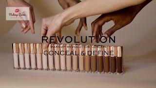 Shades of Makeup Revolution Conceal & Define Concealer for Fair, Light, Medium & Dark Skin Tones