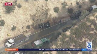 3 seriously injured in fiery sports car crash in Angeles Forest