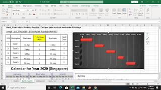 How to create a Gantt Chart excel with workdays 如何製作甘特圖 （工作日功能：查找结束日期-不包括周末和节假日）