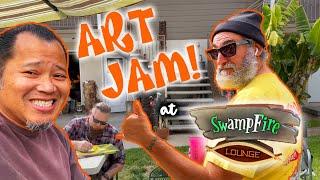 ART JAM at Doug Horne's SWAMPFIRE LOUNGE Home Tiki Bar! Inside the Desert Oasis Room FIELD TRIP!