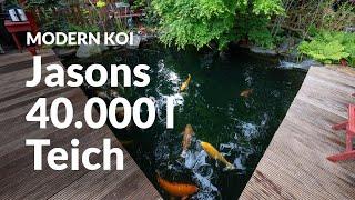 Jasons 40.000 Liter Teich mit außergewöhnlicher Dekoration | Modern Koi Blog #6739