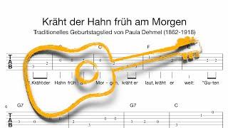 Gitarre: Kräht der Hahn früh am Morgen (Tabulatur, Melodie, Akkorde, Text)