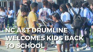 NC A&T Drumline welcomes Allen Jay students back to school