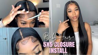 DETAILED BABY HAIR TUTORIAL + WIG INSTALL ON 5x5 CLOSURE | Unice Hair